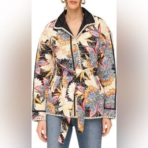 Avec Les Filles Embroidered Paisley Belted Quilted Jacket